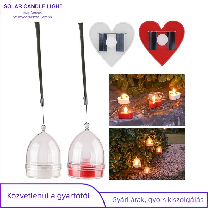 Napelemes LED gyertya lámpa kültéri kerthez, vízálló, modell Love Candle Lamp, 5W, 6–12 órás világítás, manuális kapcsoló