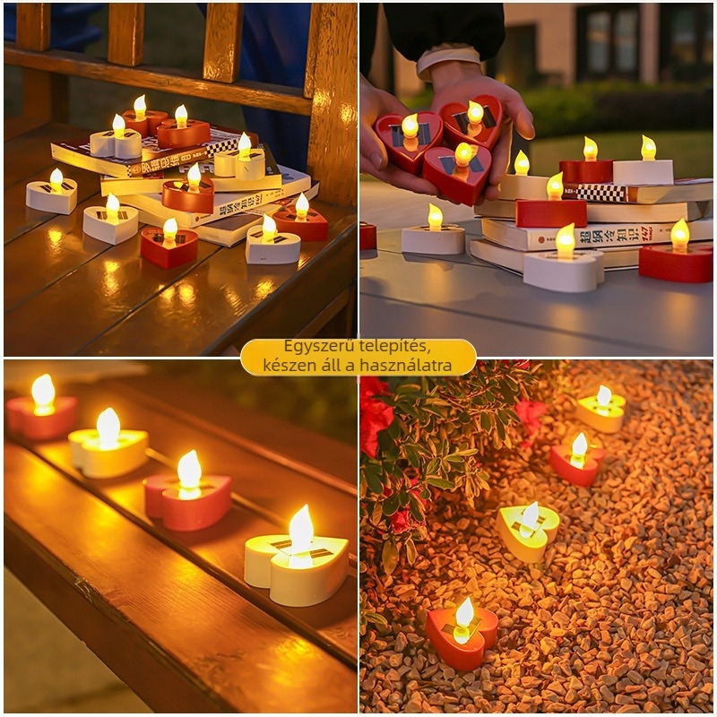 Napelemes LED gyertya lámpa kültéri kerthez, vízálló, modell Love Candle Lamp, 5W, 6–12 órás világítás, manuális kapcsoló