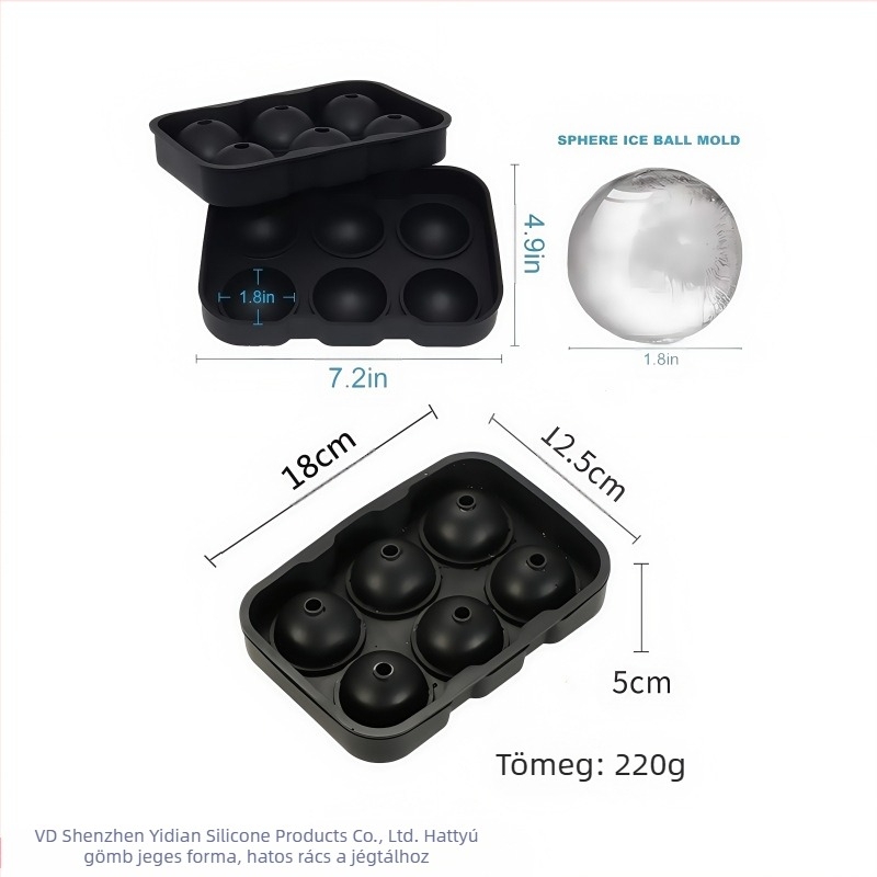 Yidian szilikon jégkocka forma 6 gömbös, nagy méretű, otthoni használatra — Shenzhen eredet, 800 ml kapacitás, gyors fagyás, könnyű kioldás