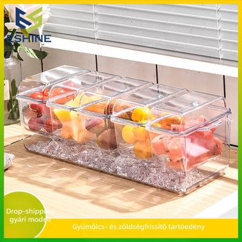 Hordozható gyümölcs- és zöldségtároló doboz fedéllel – por- és harmatálló, modern minimalistus műanyag (Guangdong eredet) • Hordozható • Tárolás • Crisper