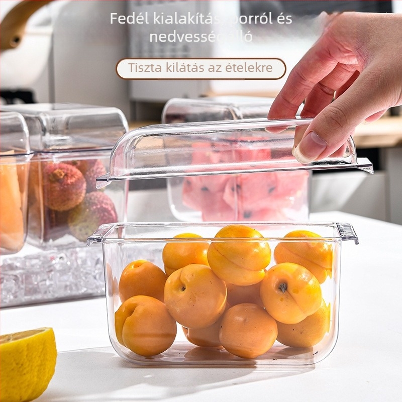 Hordozható gyümölcs- és zöldségtároló doboz fedéllel – por- és harmatálló, modern minimalistus műanyag (Guangdong eredet) • Hordozható • Tárolás • Crisper