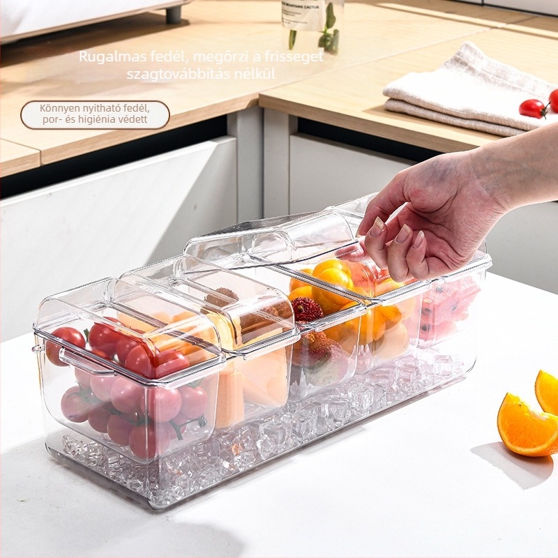 Hordozható gyümölcs- és zöldségtároló doboz fedéllel – por- és harmatálló, modern minimalistus műanyag (Guangdong eredet) • Hordozható • Tárolás • Crisper