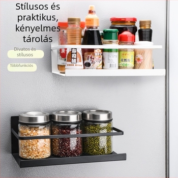 Mágneses hűtőoldali tároló – 1-szintű fűszeres rendező, oldalsó mágneses rögzítés, furatmentes, anyaga: szénacél