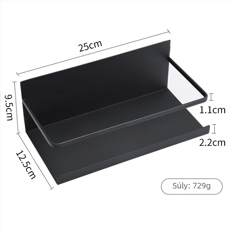 Mágneses hűtőoldali tároló – 1-szintű fűszeres rendező, oldalsó mágneses rögzítés, furatmentes, anyaga: szénacél