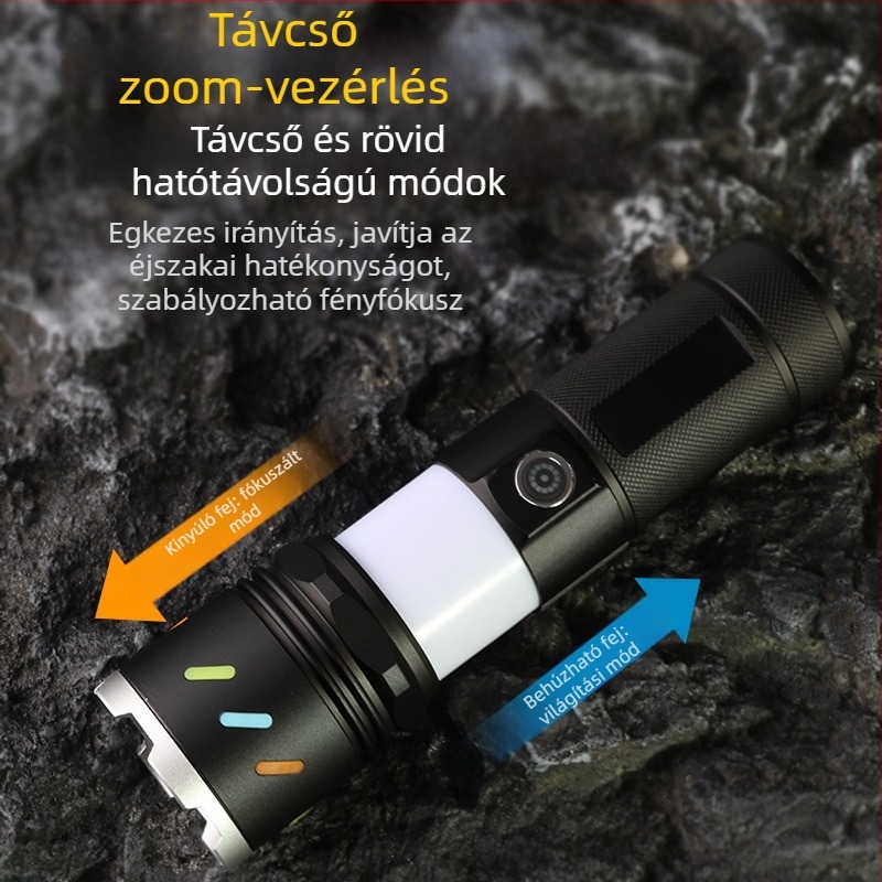 Xintu kemping lámpa LED, alumíniumötvözet, 4500mAh, 30W, teleszkópos zoom, 360° forgás, kézi töltés