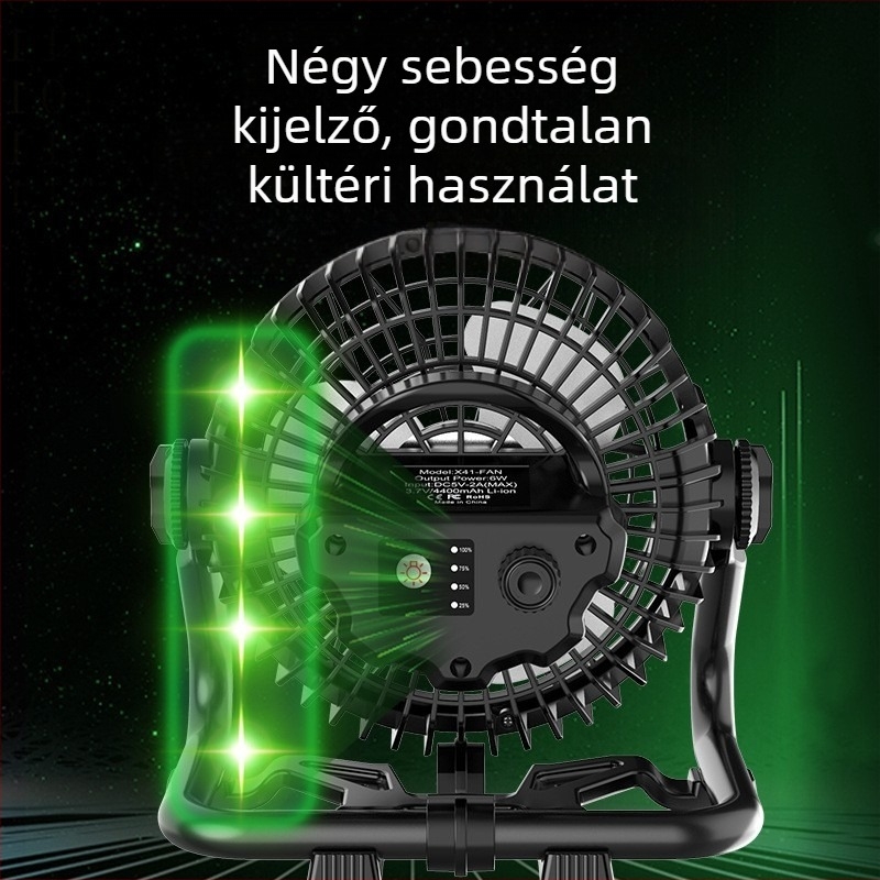 Asztali USB ventilátor – 3-lapátos brushless motor, beépített akkumulátor 2000–4000mAh, 3 sebesség, csendes működés