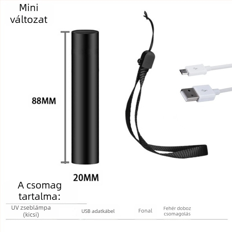 Wood's UV lámpa zseblámpa gombás fertőzések detektálására, alumíniumötvözet test, LED 5W, 450mAh, 50–100 m hatótáv, 360° forgás