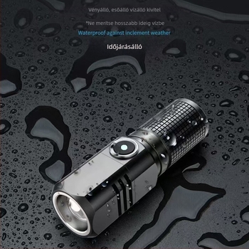 P100 hordozható mini újratölthető LED kültéri zseblámpa Type-C töltéssel, 15W, alumínium ötvözet test, 18350 elem, hatótávolság 200–500 m