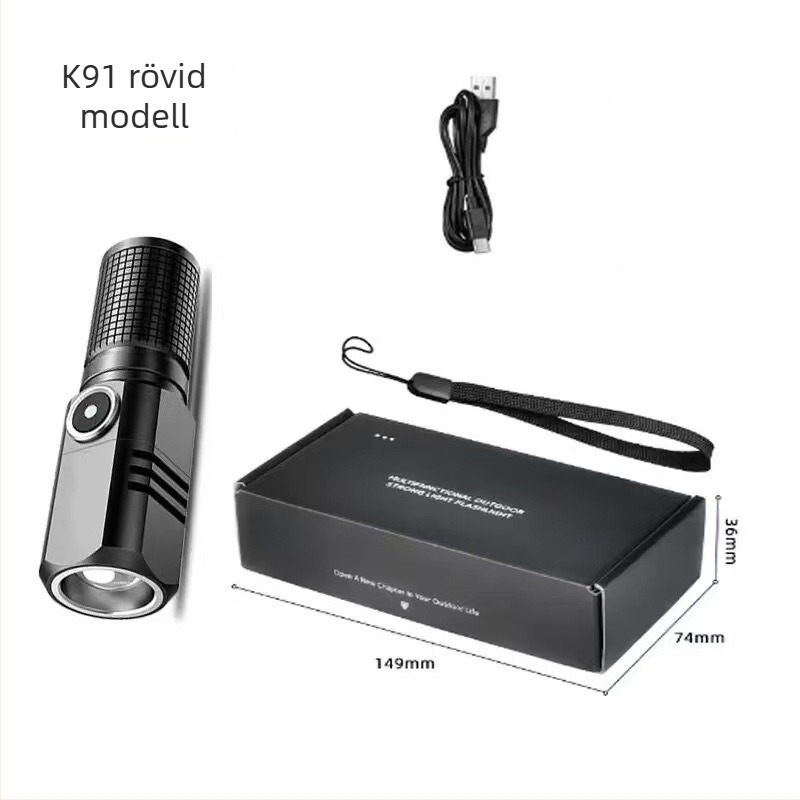 P100 hordozható mini újratölthető LED kültéri zseblámpa Type-C töltéssel, 15W, alumínium ötvözet test, 18350 elem, hatótávolság 200–500 m