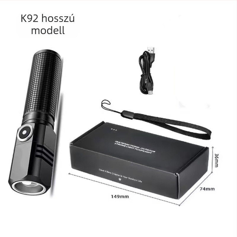 P100 hordozható mini újratölthető LED kültéri zseblámpa Type-C töltéssel, 15W, alumínium ötvözet test, 18350 elem, hatótávolság 200–500 m