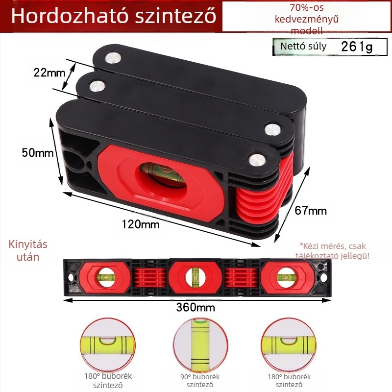 Hordozható mágneses összecsukható vízmérték a falak pontos jelöléséhez