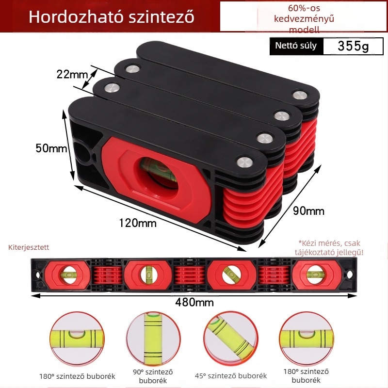 Hordozható mágneses összecsukható vízmérték a falak pontos jelöléséhez