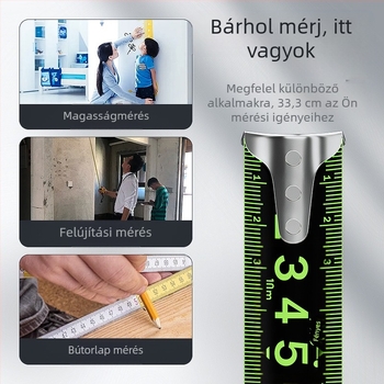 Acél mérőszalag automatikus zárással, kopásálló, leesés elleni, fluoreszkáló