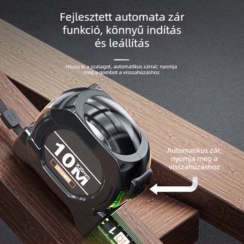 Acél mérőszalag automatikus zárással, kopásálló, leesés elleni, fluoreszkáló