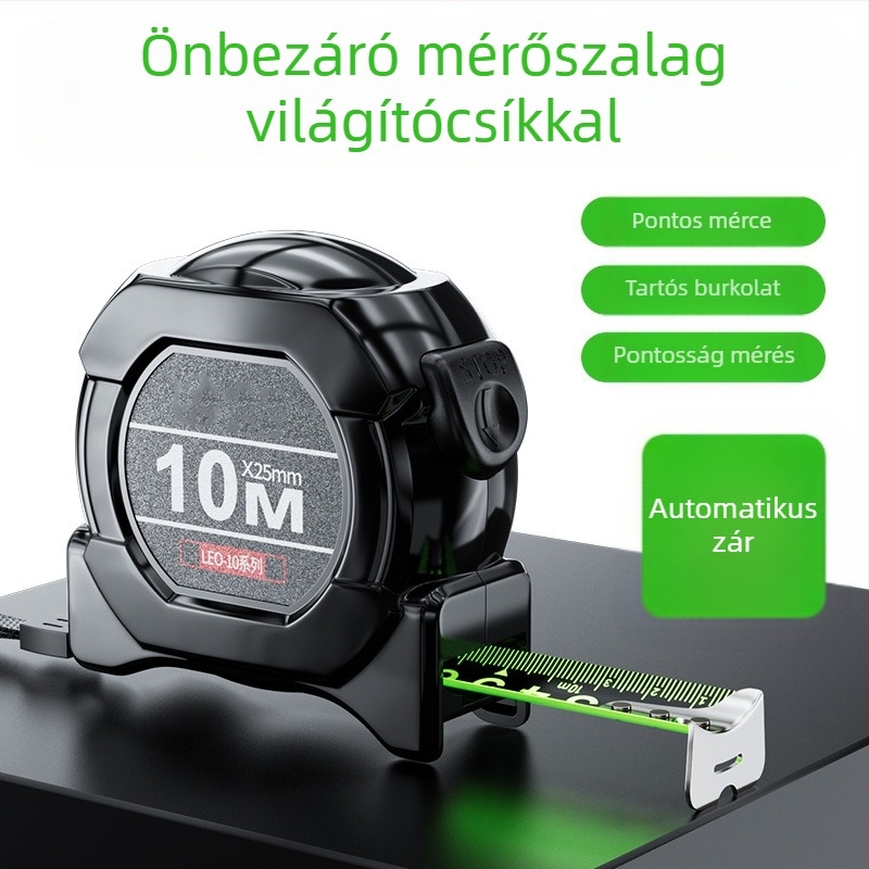 Acél mérőszalag automatikus zárással, kopásálló, leesés elleni, fluoreszkáló
