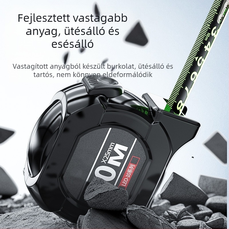 Acél mérőszalag automatikus zárással, kopásálló, leesés elleni, fluoreszkáló