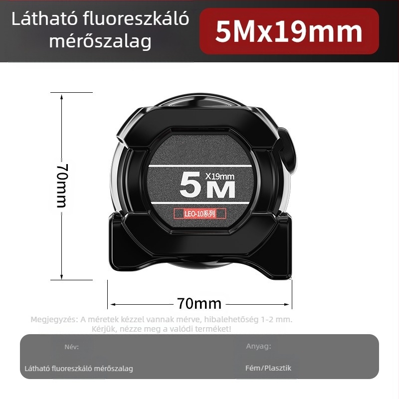 Acél mérőszalag automatikus zárással, kopásálló, leesés elleni, fluoreszkáló