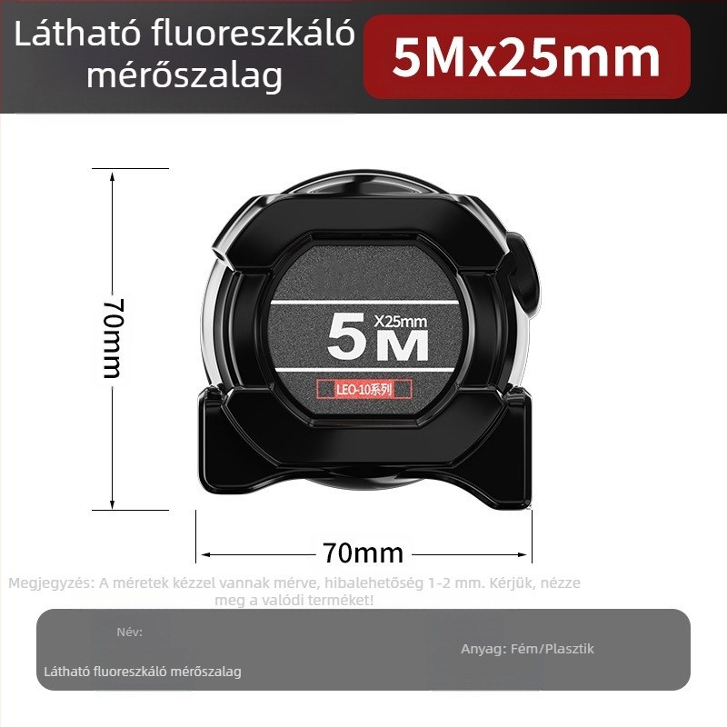 Acél mérőszalag automatikus zárással, kopásálló, leesés elleni, fluoreszkáló