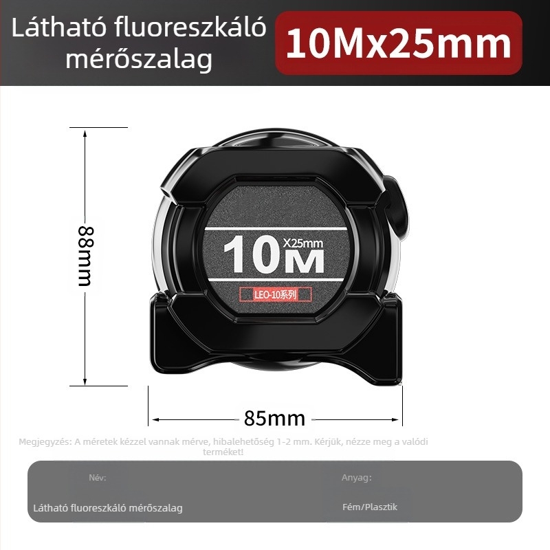 Acél mérőszalag automatikus zárással, kopásálló, leesés elleni, fluoreszkáló