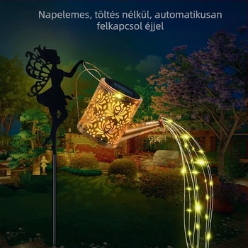Kovácsoltvas napelemes kerti lámpa zuhanyfej-stílusú, meleg fény, 0,06 W, 2 V, 6–12 óra üzemidő