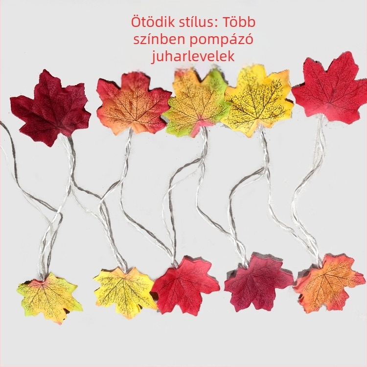 LED juharlevél alakú girland USB-s akkumulátortartóval, kültéri használatra, 4.5V bemenet, IP44
