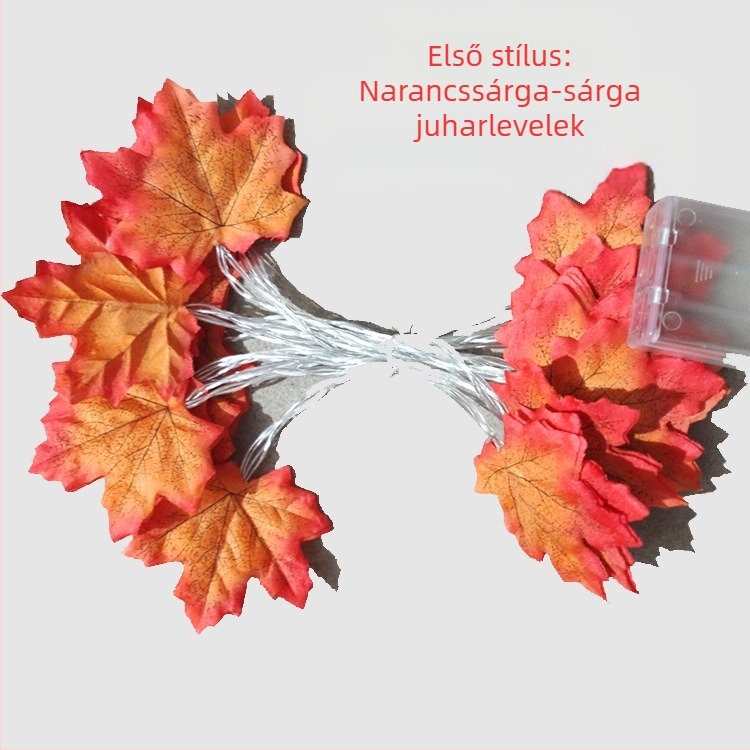 LED juharlevél alakú girland USB-s akkumulátortartóval, kültéri használatra, 4.5V bemenet, IP44