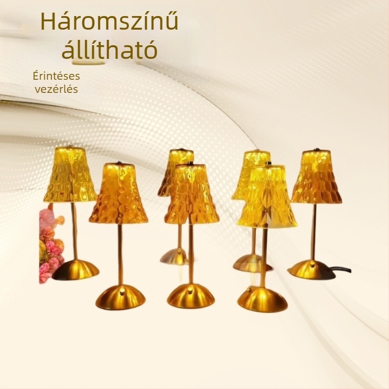 Kristályos luxusú asztali lámpa, háromszintű fényerő-szabályozás, projekció, éjszakai fény és ambient világítás, beltéri/kültéri használatra