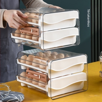 Xiqin műanyag tojás tároló, fiókos kivitel, kétszintes, nagy kapacitás, megőrzi a tojások frissességét