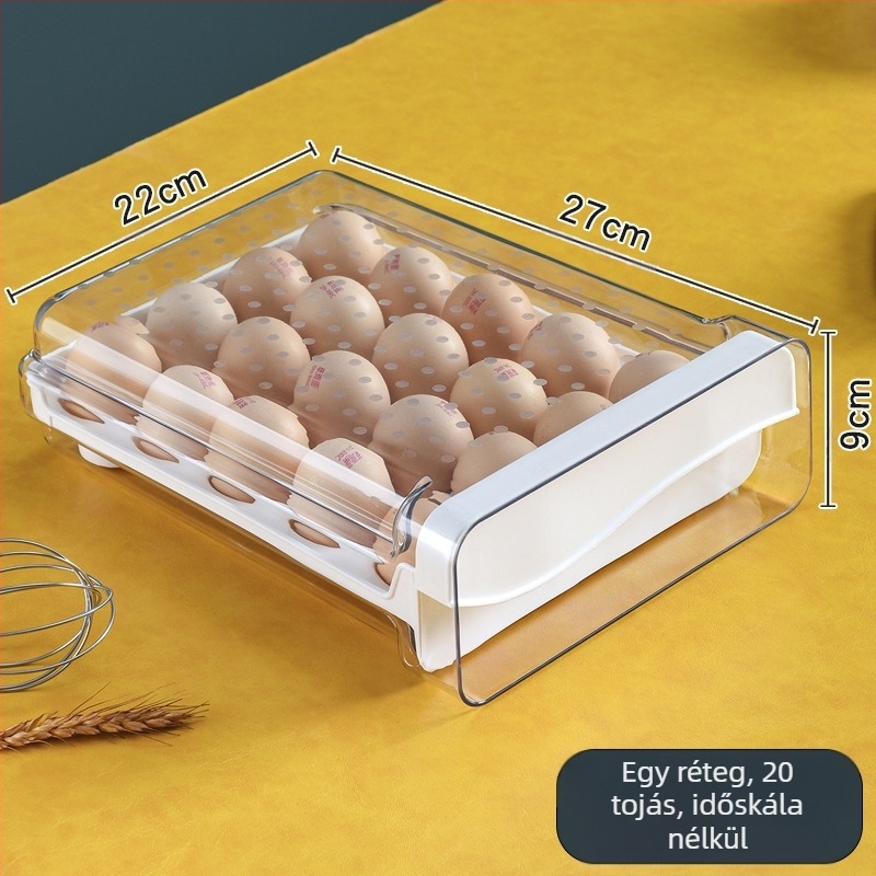 Xiqin műanyag tojás tároló, fiókos kivitel, kétszintes, nagy kapacitás, megőrzi a tojások frissességét