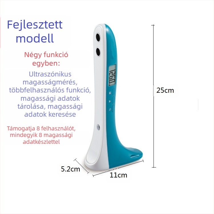 Magasságmérő eszköz – hordozható ultrahangos magasság- és testsúlymérő, 30–200 cm tartomány, Modell SG01, CABRY, elemmel működik