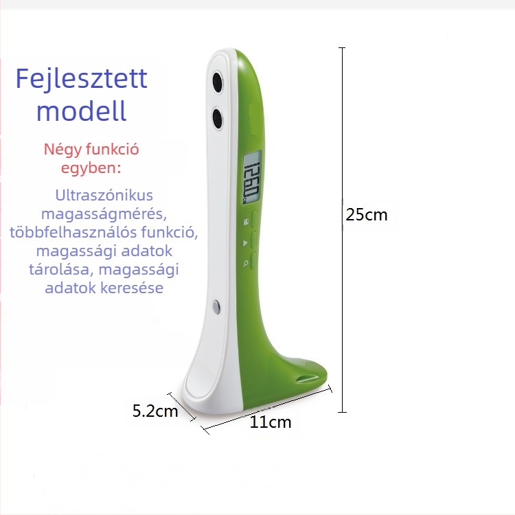 Magasságmérő eszköz – hordozható ultrahangos magasság- és testsúlymérő, 30–200 cm tartomány, Modell SG01, CABRY, elemmel működik