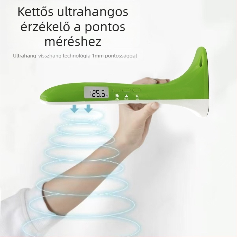 Magasságmérő eszköz – hordozható ultrahangos magasság- és testsúlymérő, 30–200 cm tartomány, Modell SG01, CABRY, elemmel működik