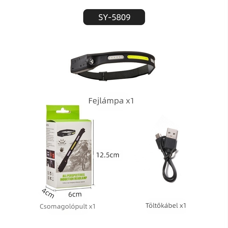 Kültéri kettős fejű LED fejlámpa sisakklipszekkel, 5W, újratölthető akkumulátor 400/1200 mAh, 100–200 m fénycsóva