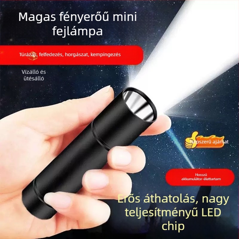 LED mini zseblámpa, USB-töltésű, mágneses kulcstartó világítás, 3W LED-del, 100–200 m fénysugárral