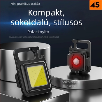 Kulcstartó lámpa – újratölthető, ultra‑fényes kültéri, többfunkciós mini kempinglámpa; COB LED, 3.7V, 10W, nyomógombos kapcsoló
