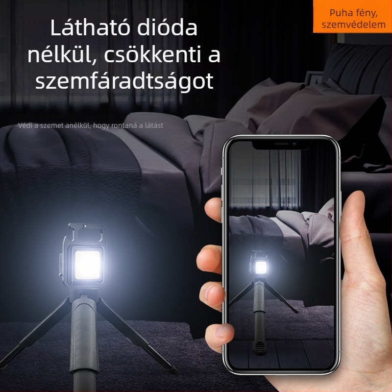 Kulcstartó lámpa – újratölthető, ultra‑fényes kültéri, többfunkciós mini kempinglámpa; COB LED, 3.7V, 10W, nyomógombos kapcsoló