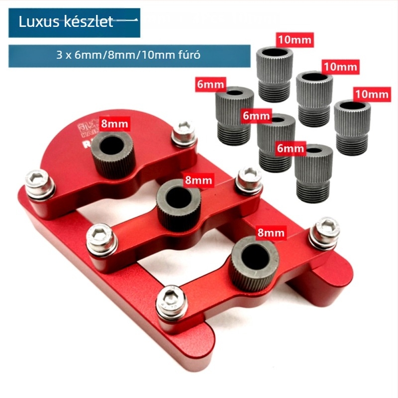 Faipari eszköz önközéppontosítással, körkörös fa‑tömb, 3-in-1 furat nyitó és 90° egyenes furat helymeghatározó DIY lapbútorokhoz