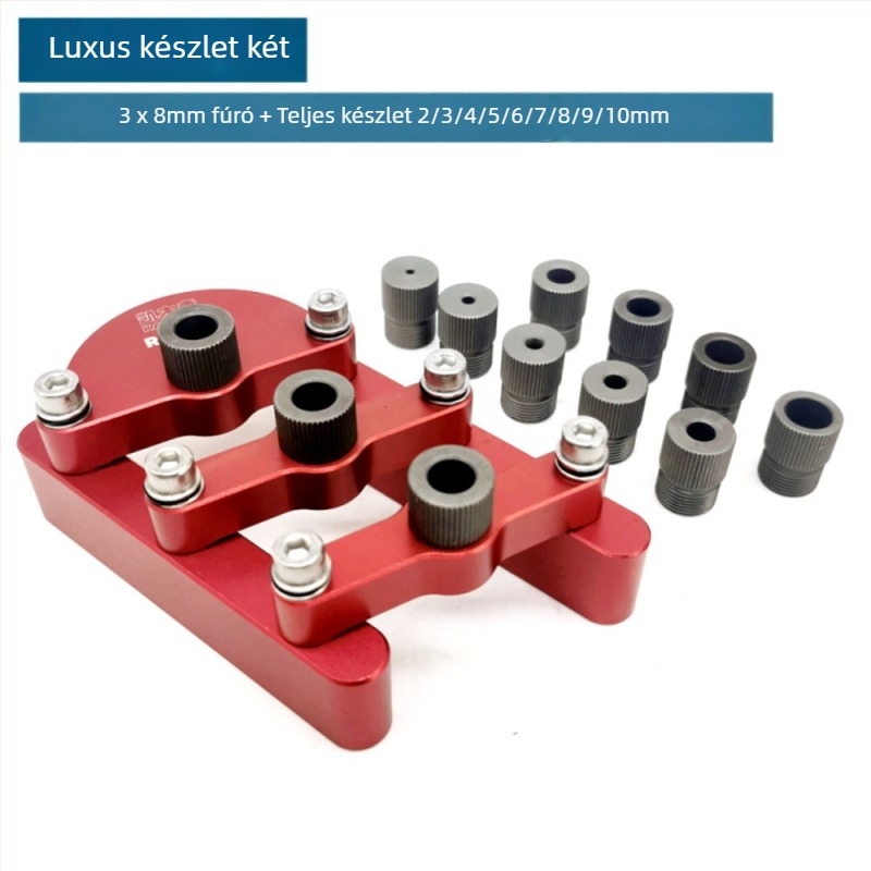 Faipari eszköz önközéppontosítással, körkörös fa‑tömb, 3-in-1 furat nyitó és 90° egyenes furat helymeghatározó DIY lapbútorokhoz