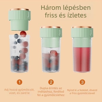 Hordozható, beépített akkumulátoros gyümölcscentrifuga pohár, 200W, 12000 rpm, 6 pengés fej, kapacitás 401–600 ml