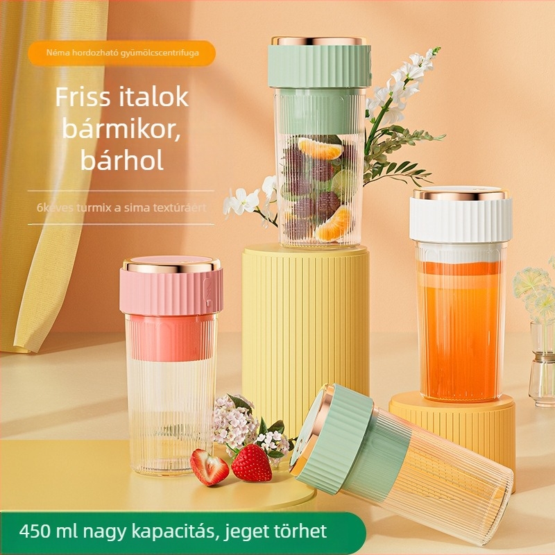 Hordozható, beépített akkumulátoros gyümölcscentrifuga pohár, 200W, 12000 rpm, 6 pengés fej, kapacitás 401–600 ml