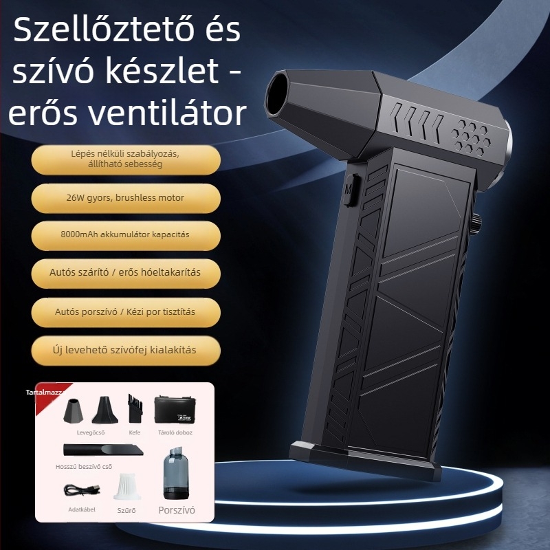 X6 Turbo sátorventilátor – hordozható, vezeték nélküli, beépített 4000 mAh akkumulátor, üzemidő 6–8 óra, zaj 51–60 dB