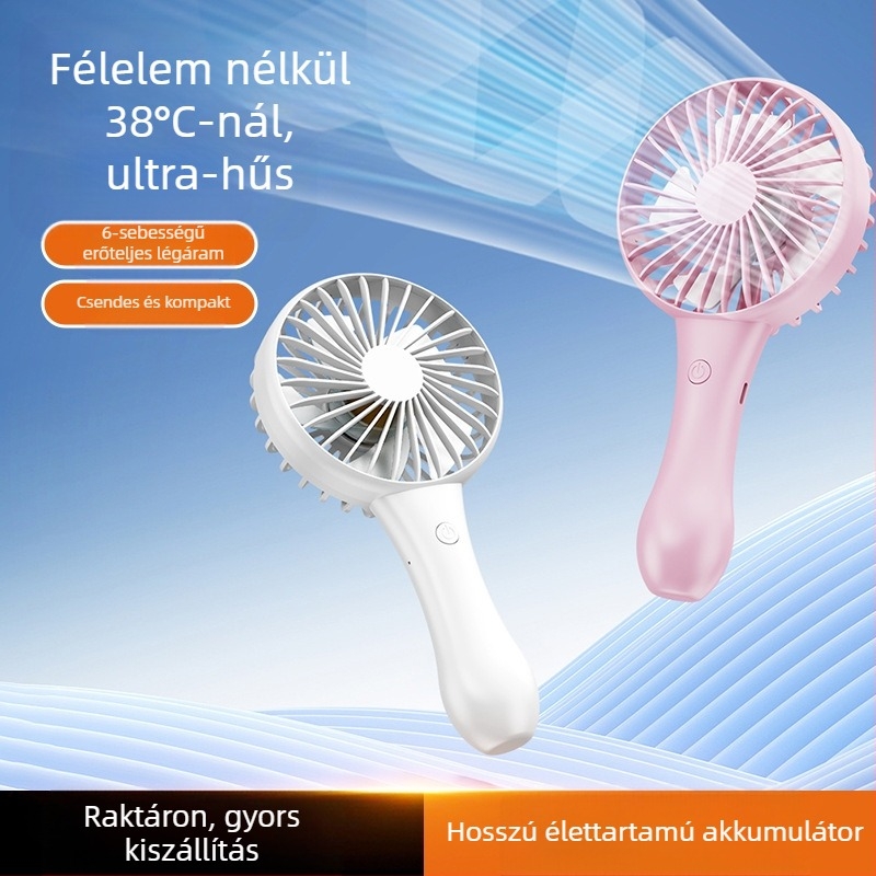 Kézi ventilátor USB-töltéssel, brushless motor, 6 sebességfokozat, beépített 2000-4000 mAh akkumulátor, 5 lapát