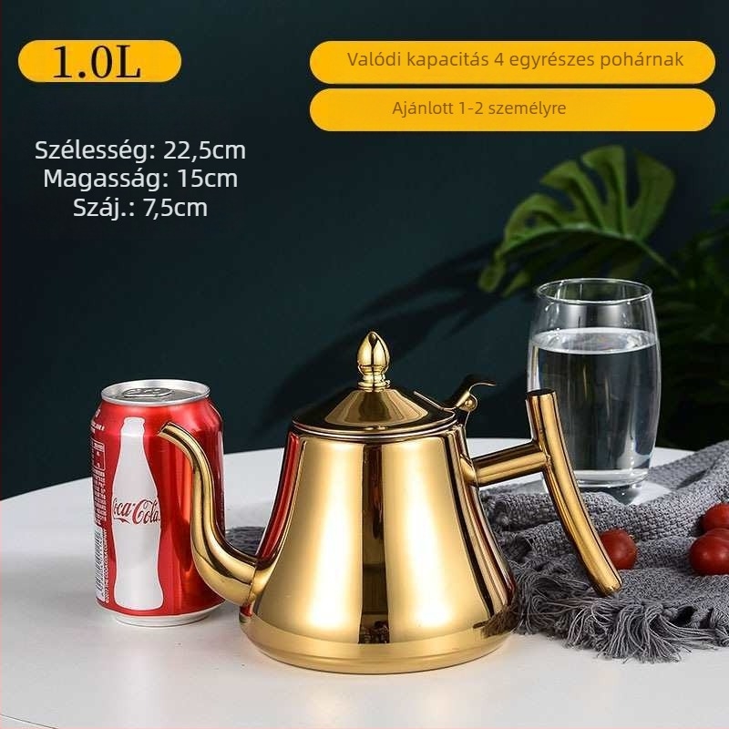 Rozsdamentes acél teáskanna szűrővel, indukciós tűzhelyekkel kompatibilis, otthoni és szállodai/éttermi használatra