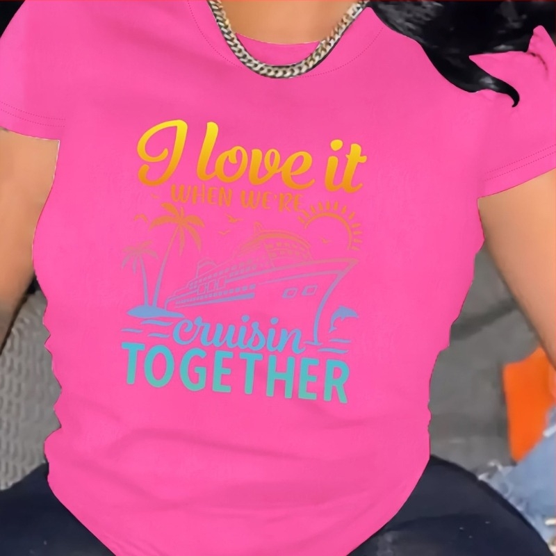 Gradiens betűk nyomtatású póló, pamut, kerek nyakú, rövid ujjú, A-vonalú szabás