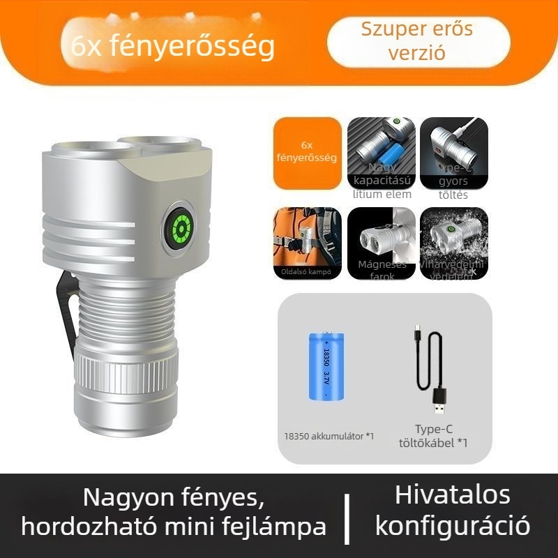 Hat LED-es Monster elemlámpa, alumínium ötvözet, 30W, 3000mAh, hatótáv 200–500 m