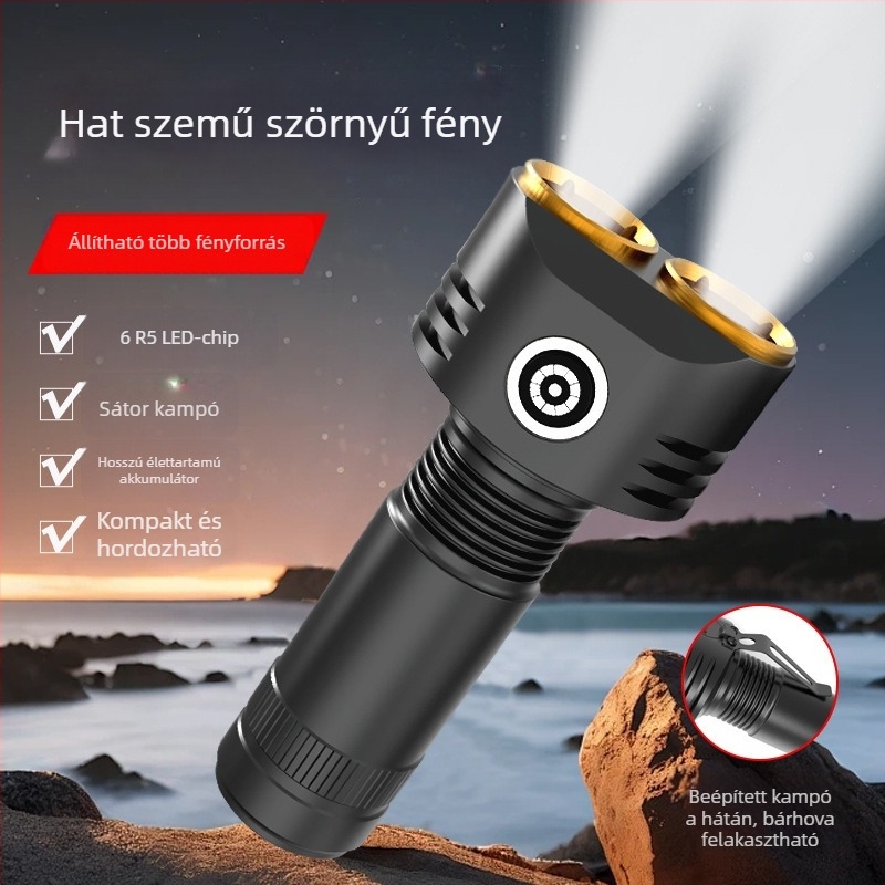Hat LED-es Monster elemlámpa, alumínium ötvözet, 30W, 3000mAh, hatótáv 200–500 m