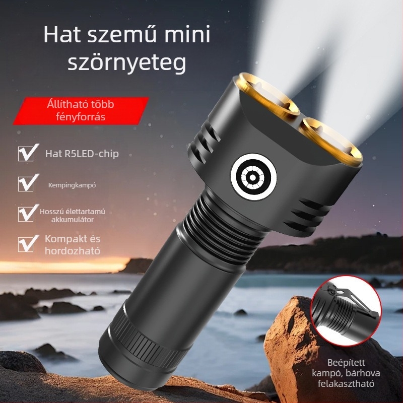 Hat LED-es Monster elemlámpa, alumínium ötvözet, 30W, 3000mAh, hatótáv 200–500 m