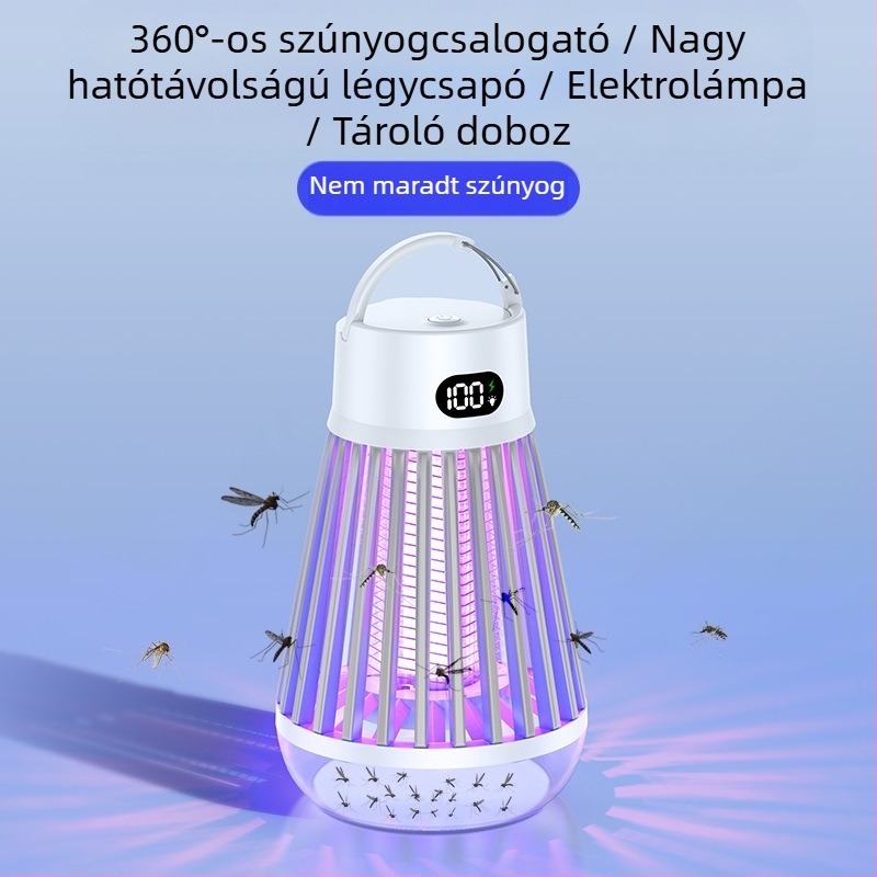 Szúnyogirtó lámpa, hordozható kültéri/beltéri elektronikus rovarirtó, modell J03, lilás fénygolyócső, 3.7V, testreszabás elérhető