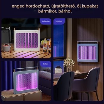 LED szúnyogriasztó lámpa, falra vagy asztalra szerelhető, 21–30㎡ lefedettség, alumínium háló, elektromos sokkal történő megsemmisítés, beépített akkumulátor 1001–1600mAh