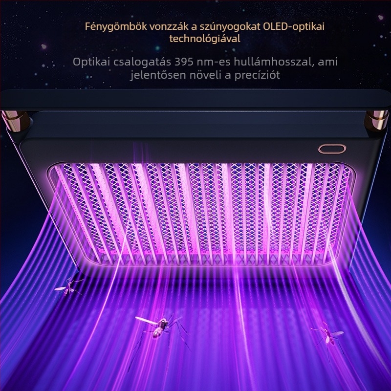 LED szúnyogriasztó lámpa, falra vagy asztalra szerelhető, 21–30㎡ lefedettség, alumínium háló, elektromos sokkal történő megsemmisítés, beépített akkumulátor 1001–1600mAh